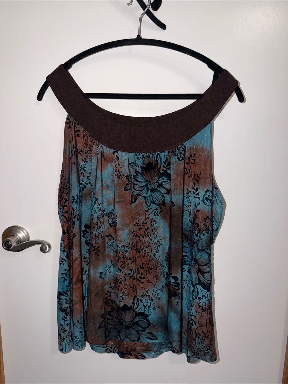 Cato Brown and Teal Floral Scoop Neck Tank Top
